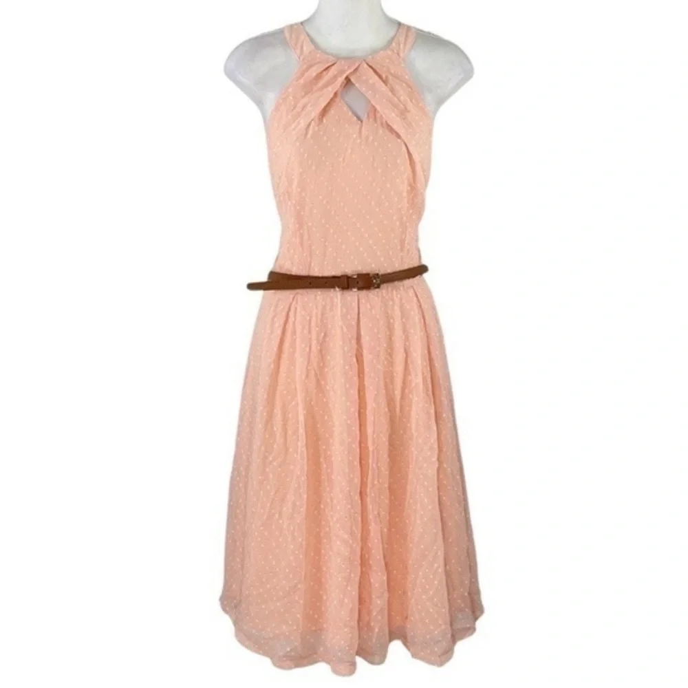 NWT Lindy Bop Cheronda Peach Chiffon Textured Sleeveless Fit Flare Dress 8 WW4